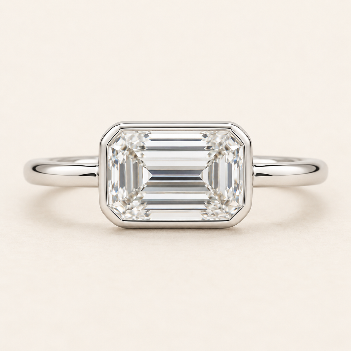 The Celestine — 1.85ct East-West Emerald Bezel front view