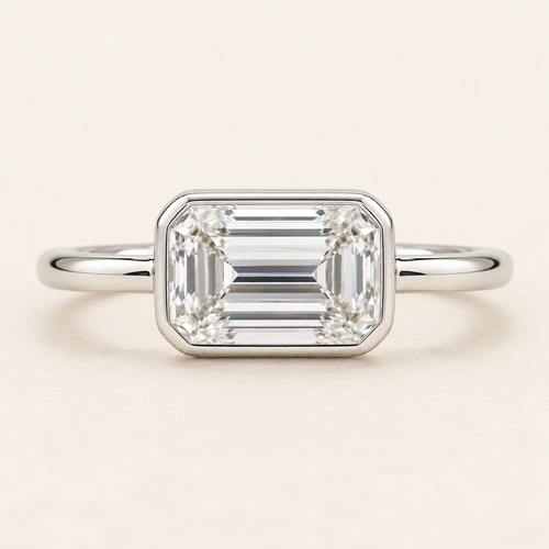 The Celestine — 1.85ct East-West Emerald Bezel front view
