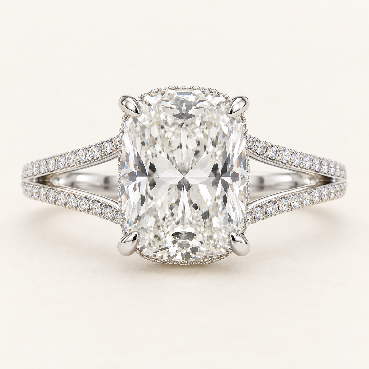 The Evrenne — 2.25ct Elongated Cushion Split-Shank front view