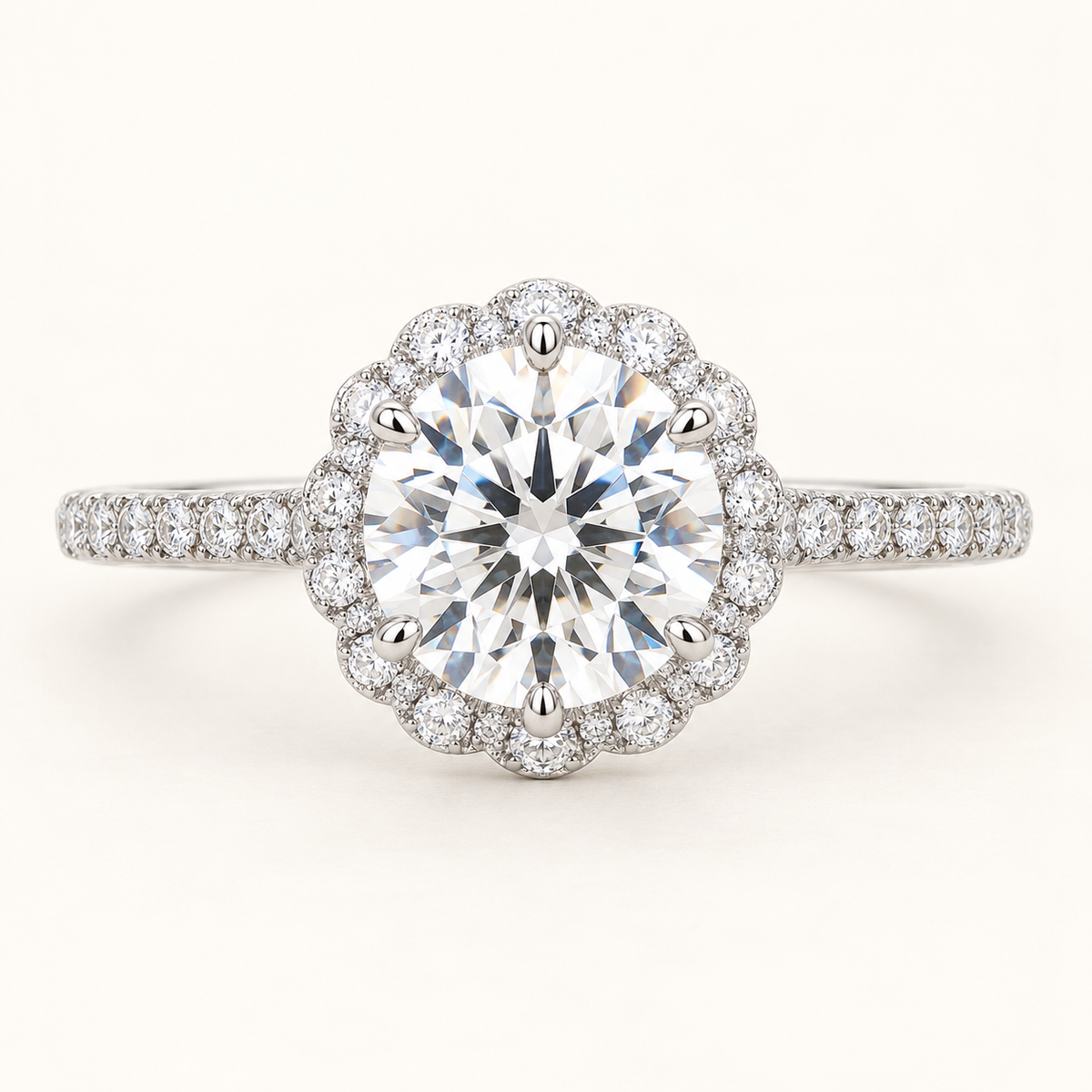 The Seraphine — 2.00ct Round Scalloped Halo front view